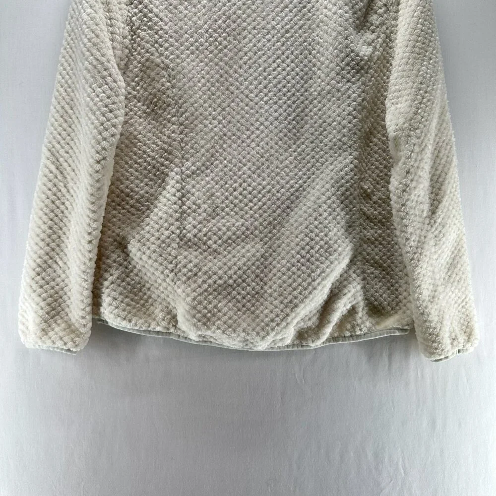 Eddie Bauer Sherpa Quilted Pullover Sweater Women M Snap Mock Neck Pockets Cream - Picture 6 of 11